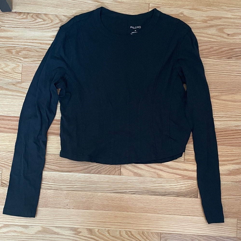 Pilcro Black Long Sleeve Cropped Cotton Top
